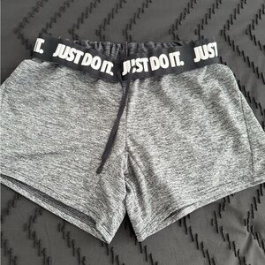 Nike Women’s Gray Heather Athletic Shorts with Black 'Just Do It' Waistband